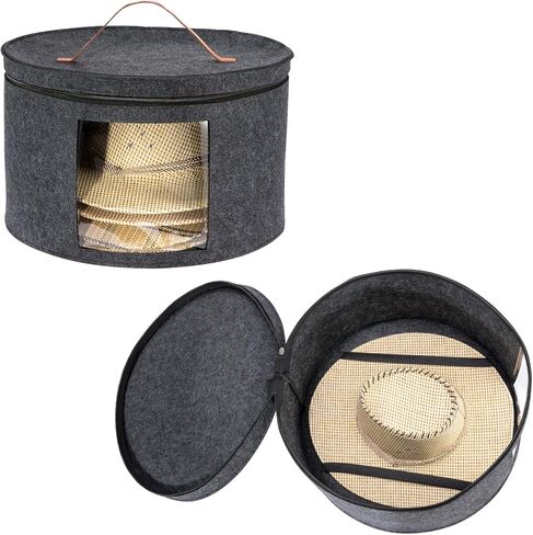 CINPIUK صندوق تخزين كبير للقبعة للنساء والرجال مقاس 17 بوصة D حقيبة منظم قبعة السفر القابلة للطي مع نافذة عرض صندوق تخزين مستدير لملابس رعاة البقر وقبعة الحيوانات المحشوة in Kuwait