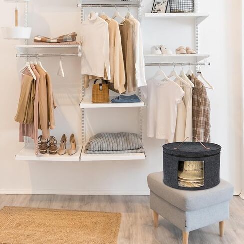 CINPIUK صندوق تخزين كبير للقبعة للنساء والرجال مقاس 17 بوصة D حقيبة منظم قبعة السفر القابلة للطي مع نافذة عرض صندوق تخزين مستدير لملابس رعاة البقر وقبعة الحيوانات المحشوة in Kuwait