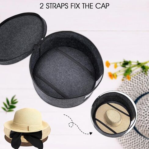CINPIUK صندوق تخزين كبير للقبعة للنساء والرجال مقاس 17 بوصة D حقيبة منظم قبعة السفر القابلة للطي مع نافذة عرض صندوق تخزين مستدير لملابس رعاة البقر وقبعة الحيوانات المحشوة in Kuwait