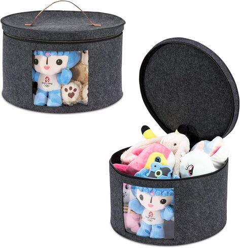 CINPIUK صندوق تخزين كبير للقبعة للنساء والرجال مقاس 17 بوصة D حقيبة منظم قبعة السفر القابلة للطي مع نافذة عرض صندوق تخزين مستدير لملابس رعاة البقر وقبعة الحيوانات المحشوة in Kuwait