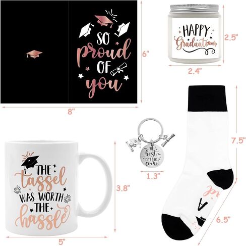 Graduation Gift Set for Her Congratulations Present Box for Girl Women Girlfriend Sister Coffee Mugs Socks Key Chain Candle Card Rose Gold in Saudi Arabia
