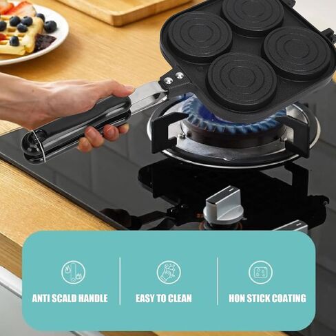 Double Sided Pancake Pan, Aluminum Alloy Non Stick Coating Pan for Fluffy Waffles, Portable High Efficiency Pancake Pan for Outdoor Cooking Camping Picnics in Saudi Arabia