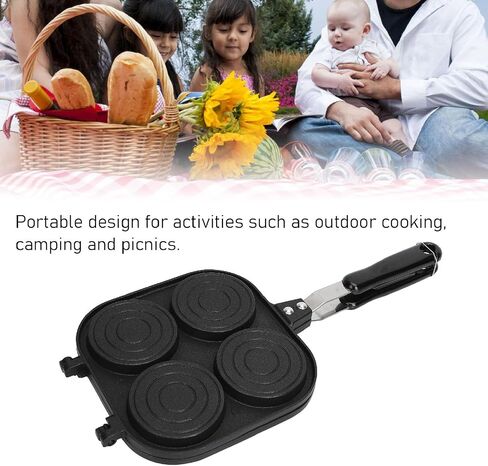 Double Sided Pancake Pan, Aluminum Alloy Non Stick Coating Pan for Fluffy Waffles, Portable High Efficiency Pancake Pan for Outdoor Cooking Camping Picnics in Saudi Arabia