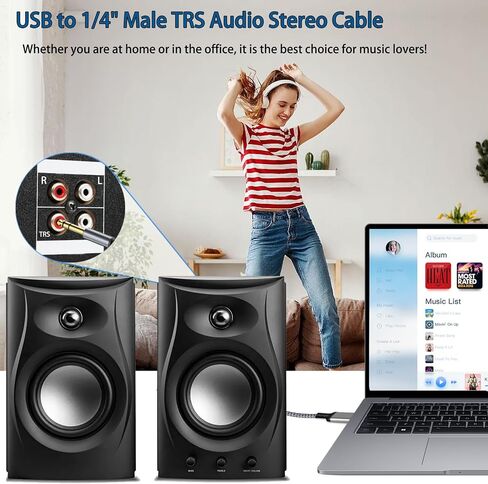 كابل صوت ستيريو USB إلى 1/4 بوصة TRS، محول صوت ذكر 4FT USB A إلى 6.35 مم 1/4 بوصة للكمبيوتر المحمول والنوافذ والكمبيوتر الشخصي ومكبر الصوت ومكبر الصوت وسماعات الرأس، ملاحظة: لا ينطبق على التسجيل والشاحنة ومنافذ USB للتلفزيون in Kuwait