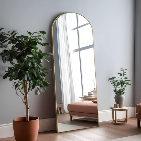 NeuType Arched Full Length Mirror 65"x22" Full Body Mirror Polymer Thin Frame Hanging or Leaning Against Wall Oversized Large Bedroom Mirror Floor Mirror Dressing Mirror with Stand Natural in Saudi Arabia