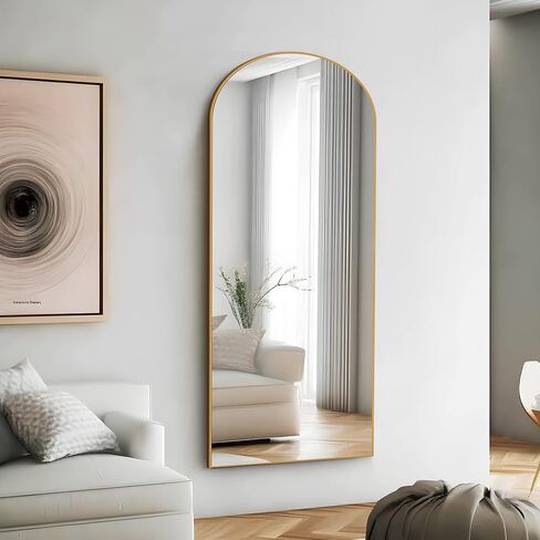 NeuType Arched Full Length Mirror 65"x22" Full Body Mirror Polymer Thin Frame Hanging or Leaning Against Wall Oversized Large Bedroom Mirror Floor Mirror Dressing Mirror with Stand Natural in Saudi Arabia