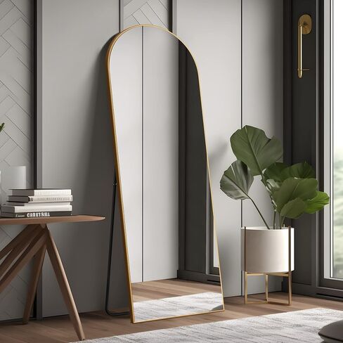 NeuType Arched Full Length Mirror 65"x22" Full Body Mirror Polymer Thin Frame Hanging or Leaning Against Wall Oversized Large Bedroom Mirror Floor Mirror Dressing Mirror with Stand Natural in Saudi Arabia