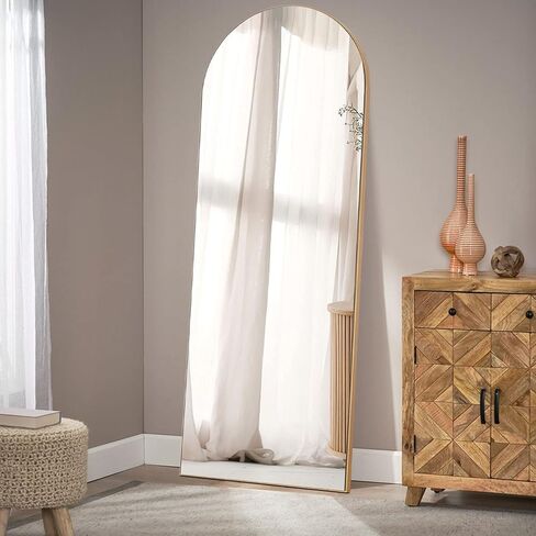 NeuType Arched Full Length Mirror 65"x22" Full Body Mirror Polymer Thin Frame Hanging or Leaning Against Wall Oversized Large Bedroom Mirror Floor Mirror Dressing Mirror with Stand Natural in Saudi Arabia
