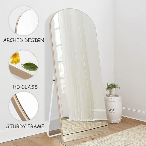 NeuType Arched Full Length Mirror 65"x22" Full Body Mirror Polymer Thin Frame Hanging or Leaning Against Wall Oversized Large Bedroom Mirror Floor Mirror Dressing Mirror with Stand Natural in Saudi Arabia