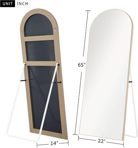 NeuType Arched Full Length Mirror 65"x22" Full Body Mirror Polymer Thin Frame Hanging or Leaning Against Wall Oversized Large Bedroom Mirror Floor Mirror Dressing Mirror with Stand Natural in Saudi Arabia