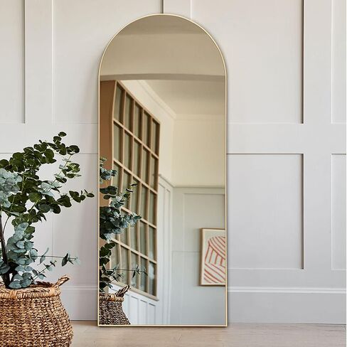 NeuType Arched Full Length Mirror 65"x22" Full Body Mirror Polymer Thin Frame Hanging or Leaning Against Wall Oversized Large Bedroom Mirror Floor Mirror Dressing Mirror with Stand Natural in Saudi Arabia