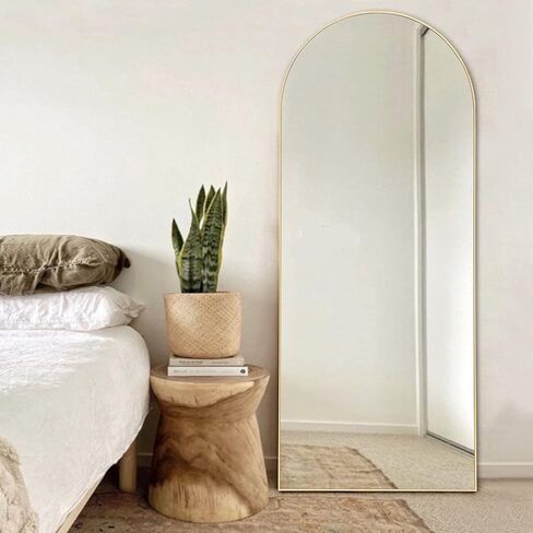 NeuType Arched Full Length Mirror 65"x22" Full Body Mirror Polymer Thin Frame Hanging or Leaning Against Wall Oversized Large Bedroom Mirror Floor Mirror Dressing Mirror with Stand Natural in Saudi Arabia