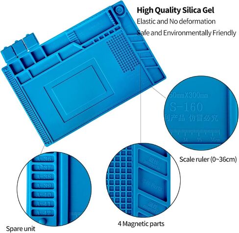Kaisi S-130 Insulation Silicone Soldering Mat Repair Mat, Heat Resistant Silicone Work Mat 932°F with Scale Ruler and Screw Position for Soldering, CellPhone Electronics Repair, Size: 13.8 x 9.8 inch in Saudi Arabia