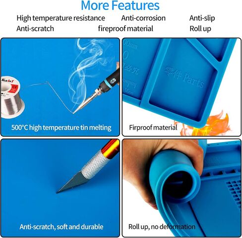 Kaisi S-130 Insulation Silicone Soldering Mat Repair Mat, Heat Resistant Silicone Work Mat 932°F with Scale Ruler and Screw Position for Soldering, CellPhone Electronics Repair, Size: 13.8 x 9.8 inch in Saudi Arabia