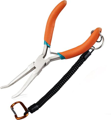 Long Needle Nose Pliers 7 Inches Extra Long Reach Bent Needle Nose Pliers with Serrated Jaw Lanyard Curved Handle Jewelry Pliers For Jewelry Making, Bending Wire and Small Object Gripping in Kuwait
