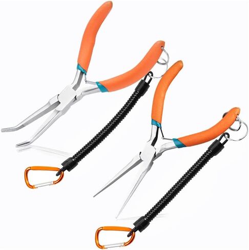 Long Needle Nose Pliers 7 Inches Extra Long Reach Bent Needle Nose Pliers with Serrated Jaw Lanyard Curved Handle Jewelry Pliers For Jewelry Making, Bending Wire and Small Object Gripping in Kuwait