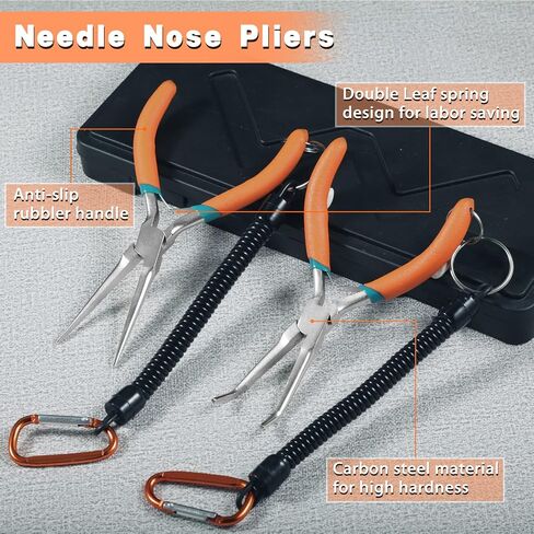 Long Needle Nose Pliers 7 Inches Extra Long Reach Bent Needle Nose Pliers with Serrated Jaw Lanyard Curved Handle Jewelry Pliers For Jewelry Making, Bending Wire and Small Object Gripping in Kuwait