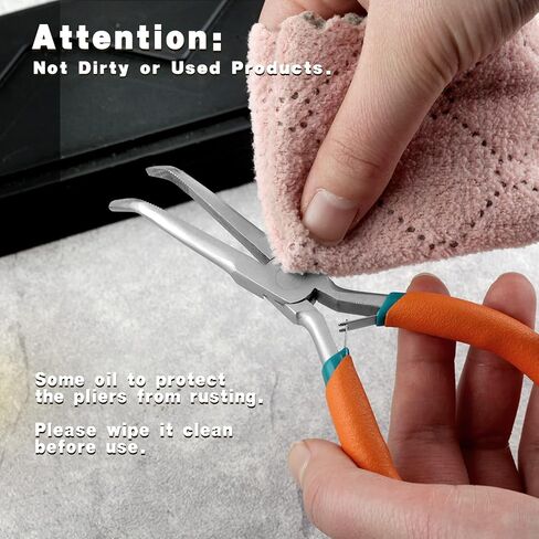 Long Needle Nose Pliers 7 Inches Extra Long Reach Bent Needle Nose Pliers with Serrated Jaw Lanyard Curved Handle Jewelry Pliers For Jewelry Making, Bending Wire and Small Object Gripping in Kuwait