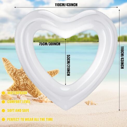 2 Pcs Summer Heart Pool Float 43'' Clear Aesthetic Inflatable Ring Heart Shaped Transparent Bachelorette Pool Floats for Swimming Party Photo Shoot Beach in Saudi Arabia