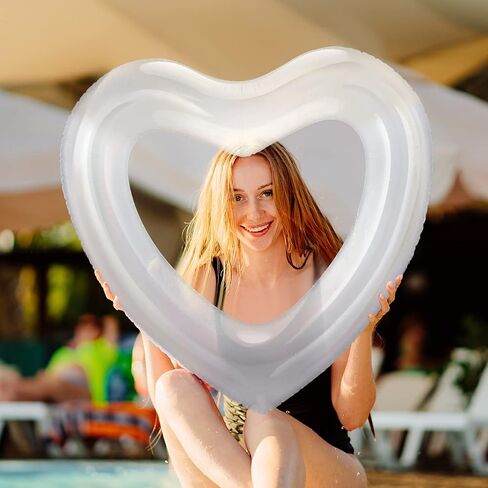 2 Pcs Summer Heart Pool Float 43'' Clear Aesthetic Inflatable Ring Heart Shaped Transparent Bachelorette Pool Floats for Swimming Party Photo Shoot Beach in Saudi Arabia