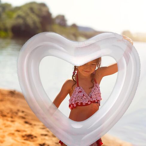 2 Pcs Summer Heart Pool Float 43'' Clear Aesthetic Inflatable Ring Heart Shaped Transparent Bachelorette Pool Floats for Swimming Party Photo Shoot Beach in Saudi Arabia