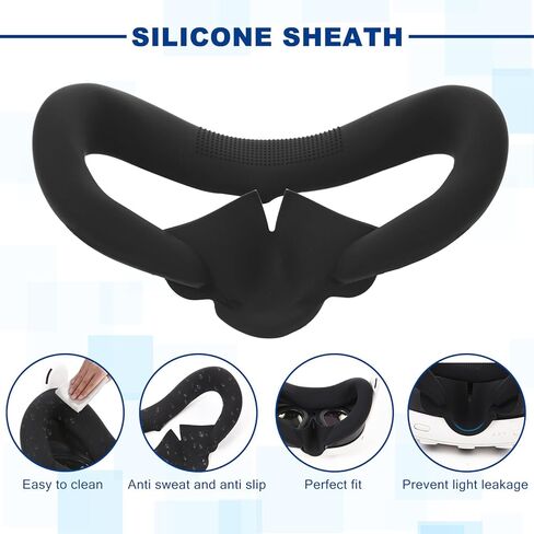 OOAVR VR Silicone Case Covers for Meta/Oculus Quest 3,VR Face Pad-Sweatproof and Light-Blocking Washable VR Face Cushion Accessorie and VR Lens Cover(Black) in Kuwait
