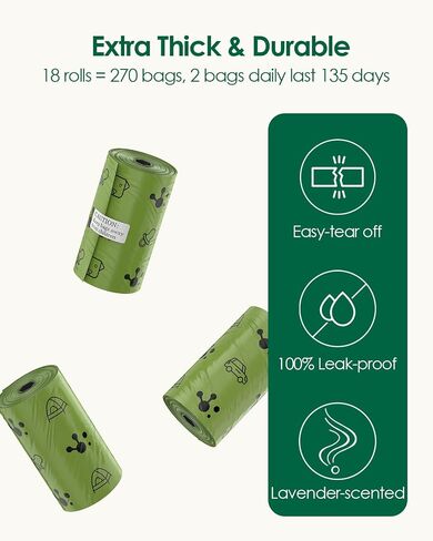 PawsRealm Dog Poop Bags Rolls, Leak-Proof and Extra-Thick Doggie Poop Bags, Pet Waste Bags Doggy Poop Bags, Dog Walking and Travel, Fits All Dispensers, Refill Rolls, Lavender Scented, 270 Count in Saudi Arabia