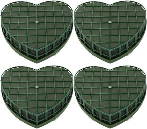 Sewroro 4pcs Heart Floral Foam Blocks Green Flower Clay Heart Shaped Floral Bricks Artificial Floral Mud with Suction Cup Tray in Saudi Arabia