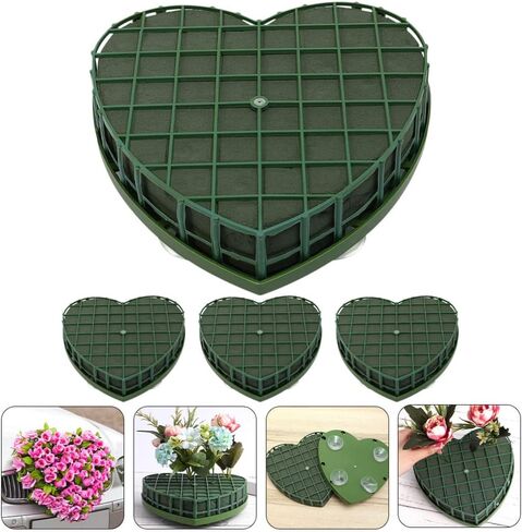 Sewroro 4pcs Heart Floral Foam Blocks Green Flower Clay Heart Shaped Floral Bricks Artificial Floral Mud with Suction Cup Tray in Saudi Arabia