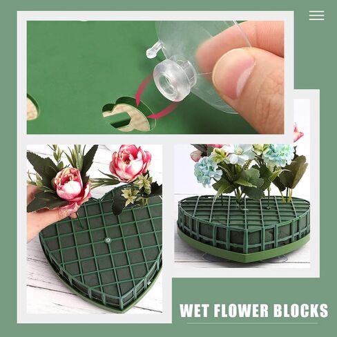 Sewroro 4pcs Heart Floral Foam Blocks Green Flower Clay Heart Shaped Floral Bricks Artificial Floral Mud with Suction Cup Tray in Saudi Arabia