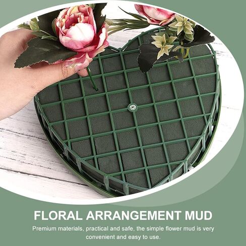 Sewroro 4pcs Heart Floral Foam Blocks Green Flower Clay Heart Shaped Floral Bricks Artificial Floral Mud with Suction Cup Tray in Saudi Arabia
