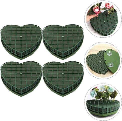 Sewroro 4pcs Heart Floral Foam Blocks Green Flower Clay Heart Shaped Floral Bricks Artificial Floral Mud with Suction Cup Tray in Saudi Arabia