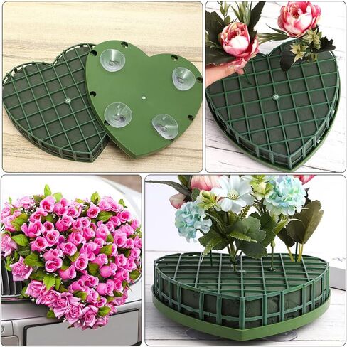 Sewroro 4pcs Heart Floral Foam Blocks Green Flower Clay Heart Shaped Floral Bricks Artificial Floral Mud with Suction Cup Tray in Saudi Arabia