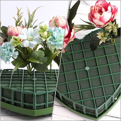 Sewroro 4pcs Heart Floral Foam Blocks Green Flower Clay Heart Shaped Floral Bricks Artificial Floral Mud with Suction Cup Tray in Saudi Arabia