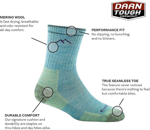 جوارب Darn Tough Vermont Merino Wool Micro Crew ذات وسادة Sage LG (الولايات المتحدة 10-11.5) in Saudi Arabia