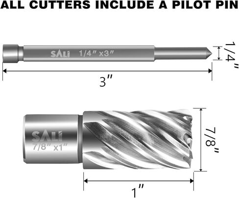 SALI 2 pcs Annular Cutter Diameter 5/8 Inch with Weldon Shank 3/4"(with 2 Flats) Cutting Depth 1" Mag Drill Bit for Magnetic Drill Press HSS Fully Ground Drill with One 1/4"*3" Pilot Pin in Kuwait