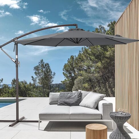 Bonosuki 10′ Patio Offset Umbrella Outdoor Hanging Steel Deck Umbrella With a Crossed Base,Outside Cantilever Umbrella for Poolside, Yard and Garden in Saudi Arabia