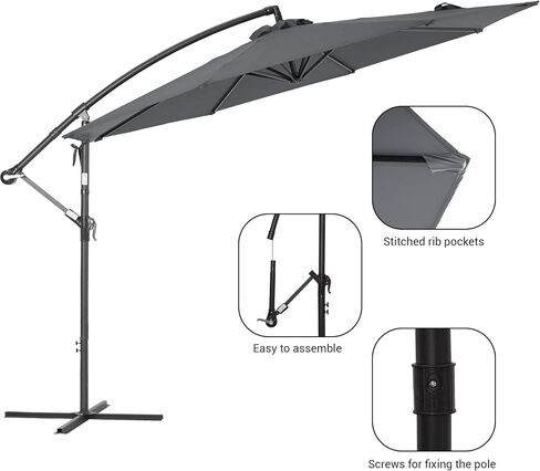 Bonosuki 10′ Patio Offset Umbrella Outdoor Hanging Steel Deck Umbrella With a Crossed Base,Outside Cantilever Umbrella for Poolside, Yard and Garden in Saudi Arabia