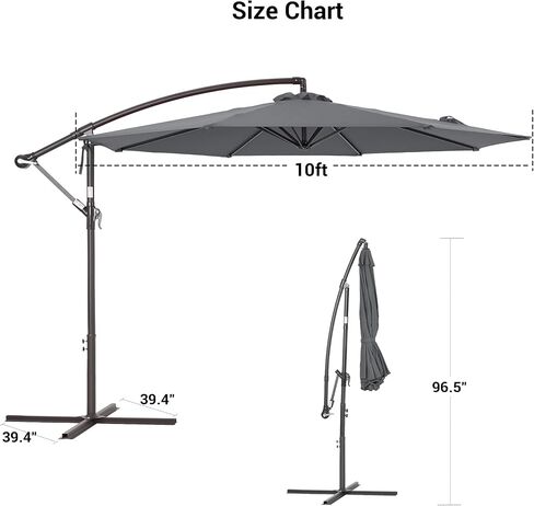 Bonosuki 10′ Patio Offset Umbrella Outdoor Hanging Steel Deck Umbrella With a Crossed Base,Outside Cantilever Umbrella for Poolside, Yard and Garden in Saudi Arabia