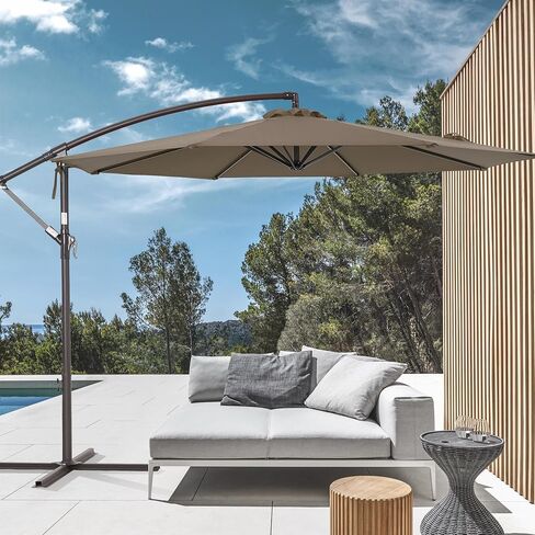 Bonosuki 10′ Patio Offset Umbrella Outdoor Hanging Steel Deck Umbrella With a Crossed Base,Outside Cantilever Umbrella for Poolside, Yard and Garden in Saudi Arabia