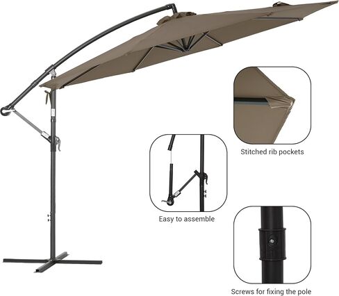 Bonosuki 10′ Patio Offset Umbrella Outdoor Hanging Steel Deck Umbrella With a Crossed Base,Outside Cantilever Umbrella for Poolside, Yard and Garden in Saudi Arabia