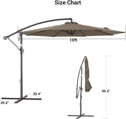 Bonosuki 10′ Patio Offset Umbrella Outdoor Hanging Steel Deck Umbrella With a Crossed Base,Outside Cantilever Umbrella for Poolside, Yard and Garden in Saudi Arabia