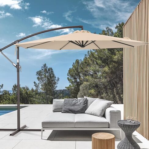 Bonosuki 10′ Patio Offset Umbrella Outdoor Hanging Steel Deck Umbrella With a Crossed Base,Outside Cantilever Umbrella for Poolside, Yard and Garden in Saudi Arabia