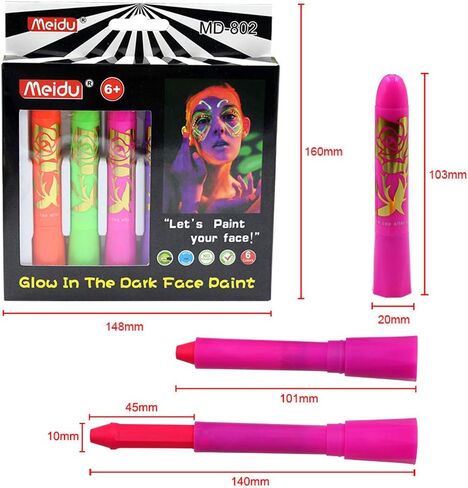 أقلام تلوين للوجه المضيئة، قابلة للغسل، مكياج الهالوين، علامات الجسم الفلورسنت غير السامة in Kuwait