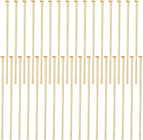Beebeecraft 1 Box 200Pcs 50mm Flat Headpins 16K Gold Plated Stainless Steel Flat Head Jewelry Making Pins 21 Gauge Bendable Wire Pin for Jewellery Earring DIY Craft Head 1.5mm in Saudi Arabia