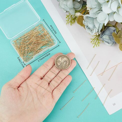 Beebeecraft 1 Box 200Pcs 50mm Flat Headpins 16K Gold Plated Stainless Steel Flat Head Jewelry Making Pins 21 Gauge Bendable Wire Pin for Jewellery Earring DIY Craft Head 1.5mm in Saudi Arabia