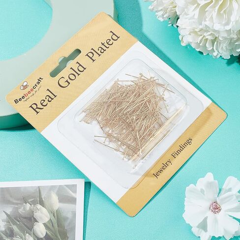 Beebeecraft 1 Box 200Pcs 50mm Flat Headpins 16K Gold Plated Stainless Steel Flat Head Jewelry Making Pins 21 Gauge Bendable Wire Pin for Jewellery Earring DIY Craft Head 1.5mm in Saudi Arabia