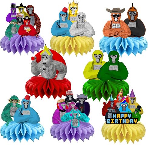 8 قطع من علامة غوريلا على شكل قرص العسل لتزيين طاولة حفلات أعياد الميلاد وديكورات الطاولة لتزيين حفلات الأطفال in Kuwait