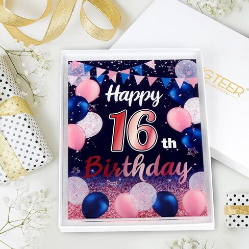 قطعة مركزية لملصق طاولة أكريليك بالون عيد ميلاد سعيد السادس عشر باللون الأزرق الداكن والوردي من LINGTEER - عبوتان من أغطية طاولة عيد الميلاد، زينة لحفلات عيد الميلاد بعمر ستة عشر عامًا. in Saudi Arabia