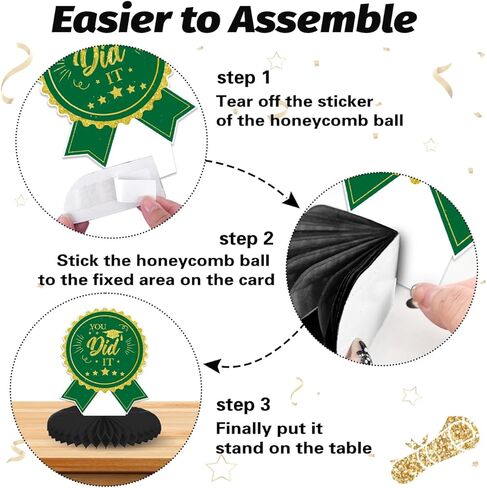 8 قطع من القطع المركزية للتخرج باللونين الأخضر والذهبي 2024 ديكورات طاولات حفلات التخرج باللون الأخضر فئة 2024، قطعة علوية للطاولة على شكل قرص العسل باللون الأخضر لمستلزمات حفلات التخرج in Kuwait